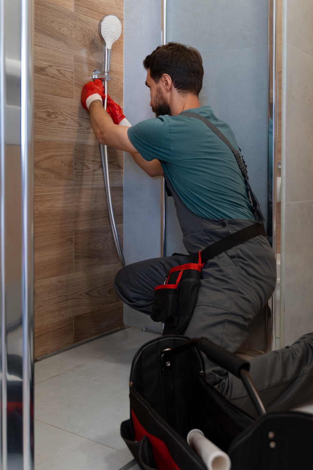 Tub-to-shower conversion with frameless glass door &mdash; bathroom renovation by Alta Property Services, Chicago suburbs