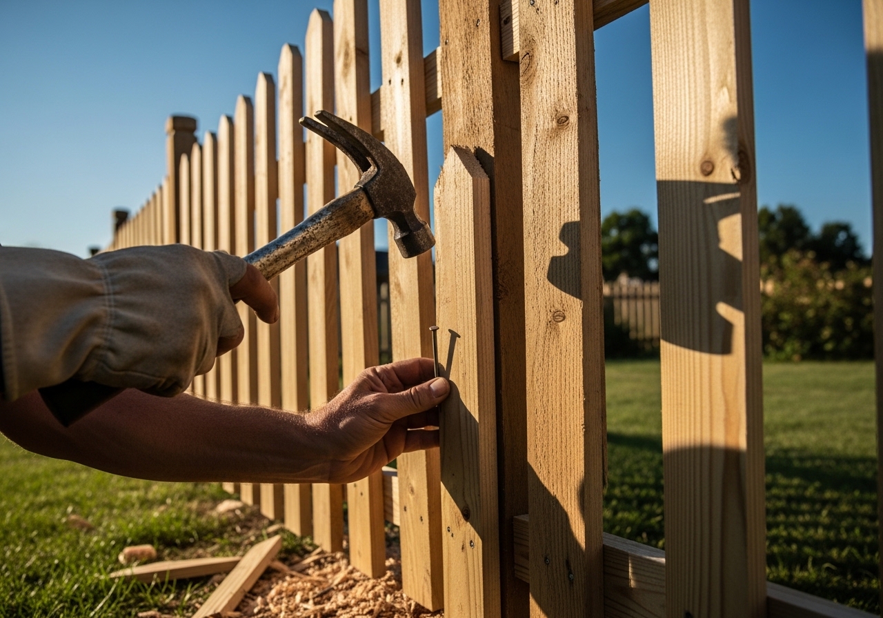 Alta Property Services crew installing a wooden fence in a Chicago suburb