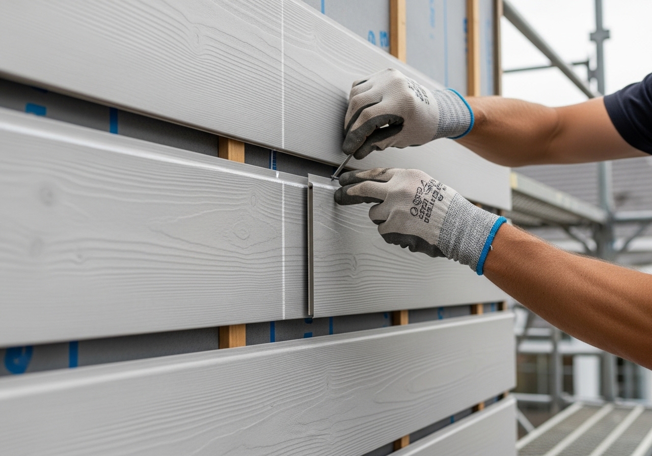 Close-up of HardiePlank fiber cement lap siding installation by Alta Property Services in Addison IL
