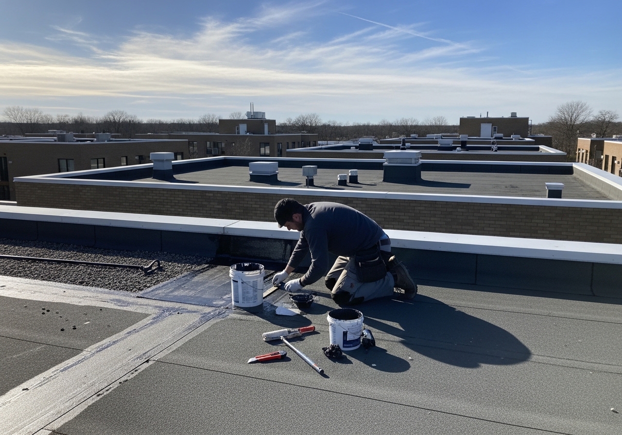 Flat roof membrane inspection and repair by Alta Property Services in Chicago metro area