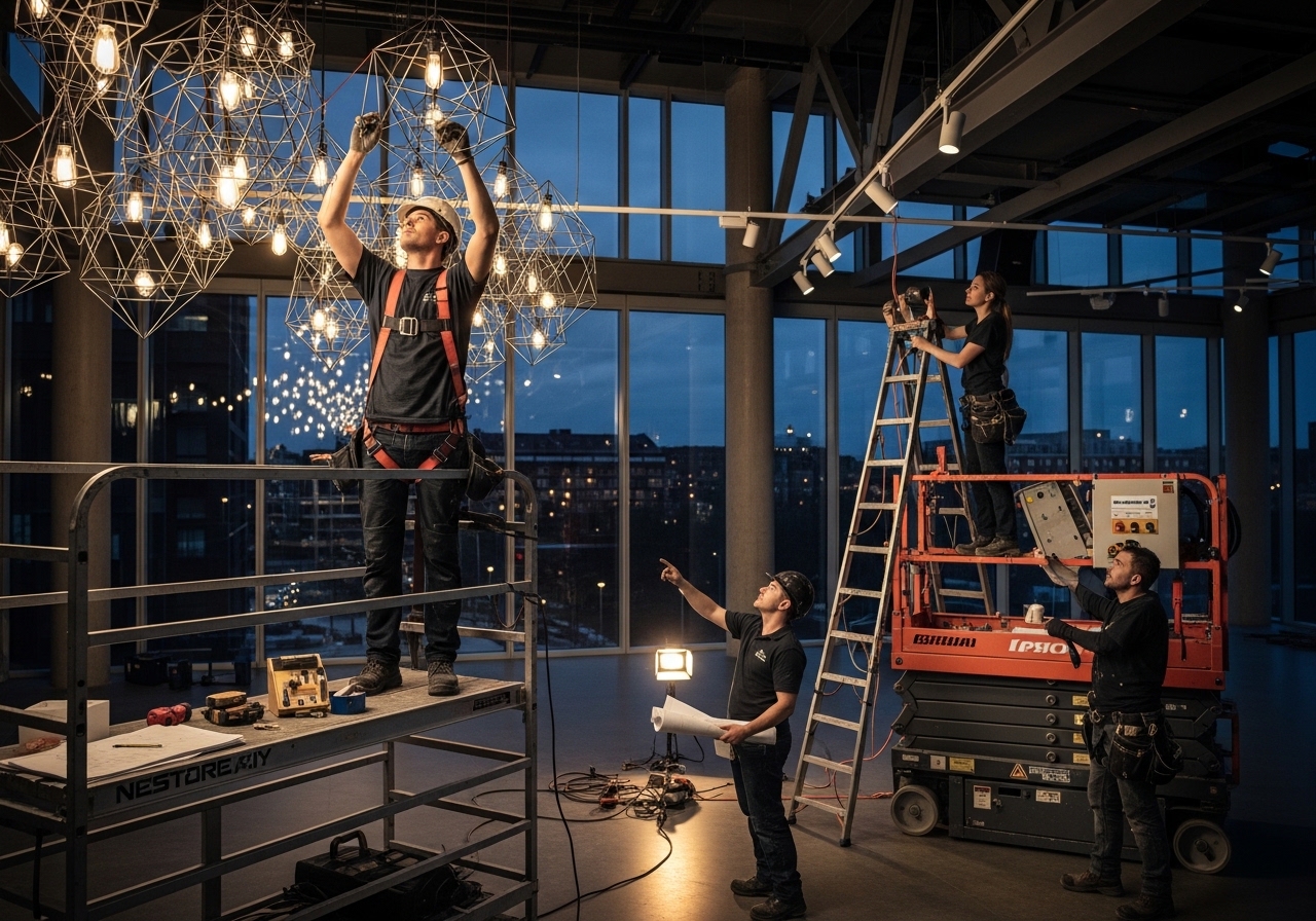 Alta Property Services technician performing professional lighting installation in a Chicago area home