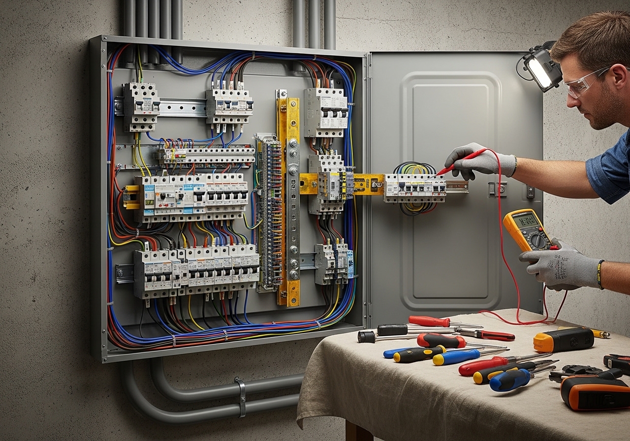 Alta technician performing electrical panel upgrade in Glenview IL