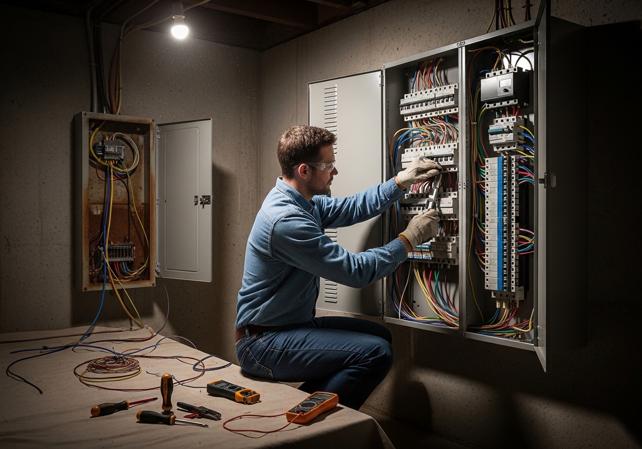 Upgraded residential electrical panel installed by Alta Property Services in Glenview IL