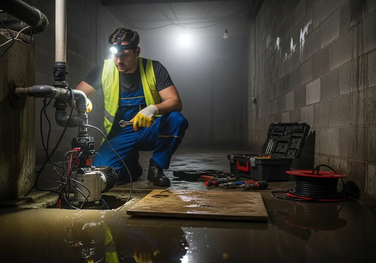 Alta Property Services emergency sump pump repair technician arriving at a Glenview IL home