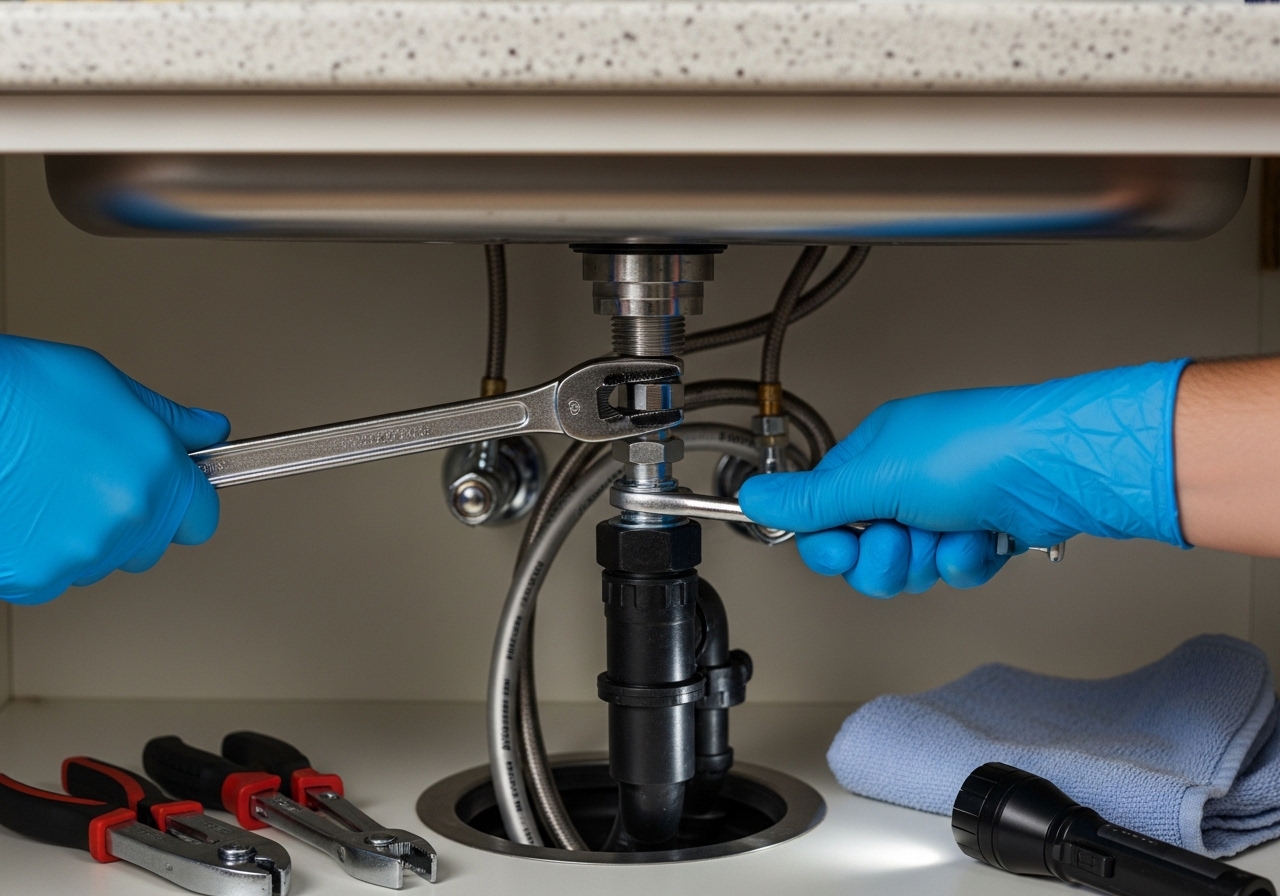 Alta Property Services technician performing professional faucet and fixture installation in Chicago area kitchen