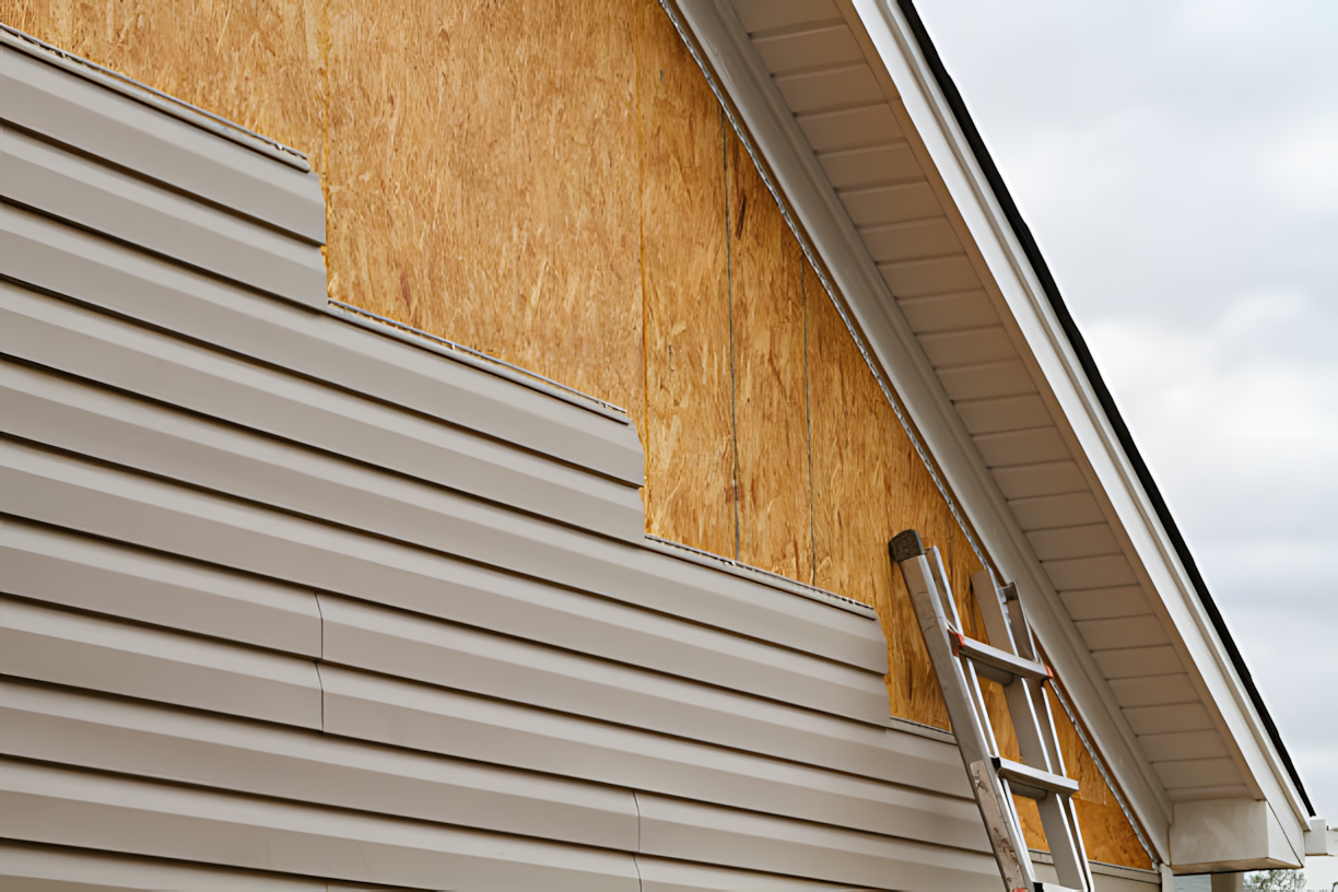 Alta Property Services professional installing new fiber cement siding panels on an Illinois home
