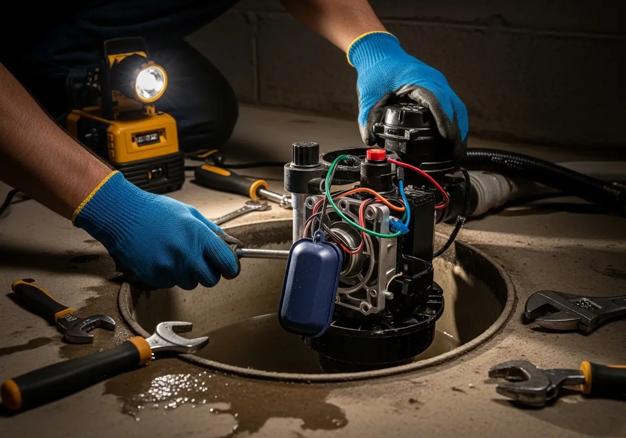 Alta technician performing sump pump maintenance in an Evanston Illinois home